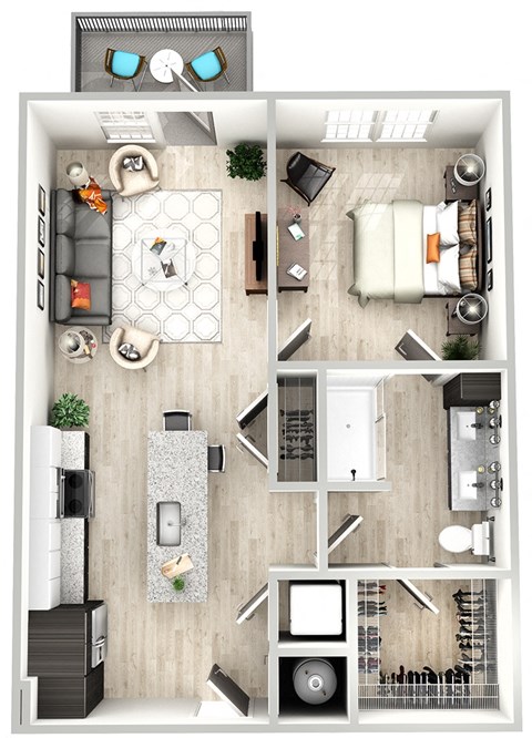 an overhead view of a bedroom floor plan of a house